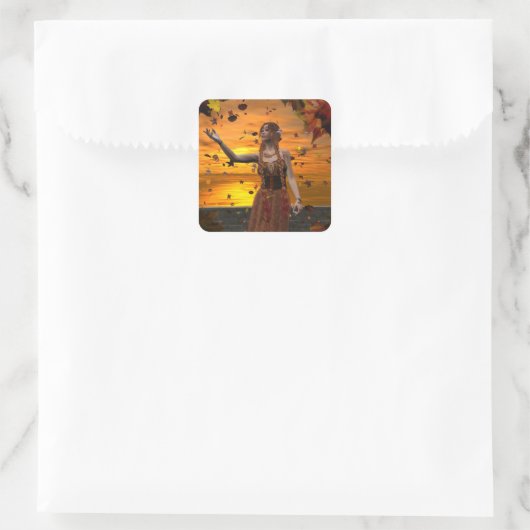 秋の夕日葉に小妖精や小人 スクエアシール (バッグ)