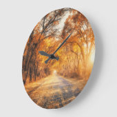 秋の夕日：森林道路の風景。 ラージ壁時計 (傾斜)