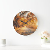 秋の夕日：森林道路の風景。 ラージ壁時計 (ホーム)