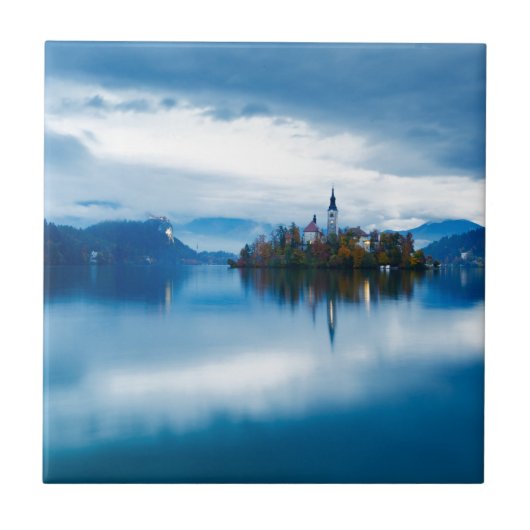 秋の夕暮れLake Bled タイル (正面)