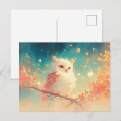 秋の夕焼けの森のふわふわ白いフクロウ ポストカード (正面/裏面)