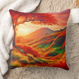 秋の夕焼け風景画アート クッション