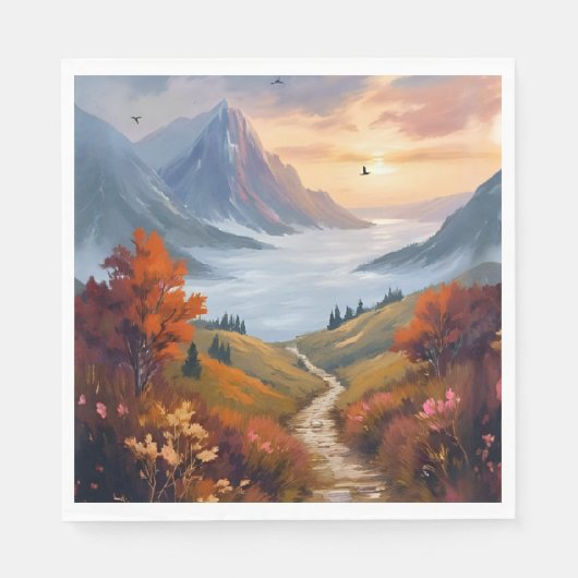 秋の夢想 | 秋の山々を描いた風景 スタンダードランチョンナプキン (正面)