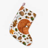 秋の夢：水色リスの避難所 スモールクリスマスストッキング (正面 (吊り時))