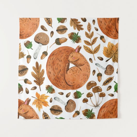 秋の夢：水色リスの避難所 タペストリー (正面)