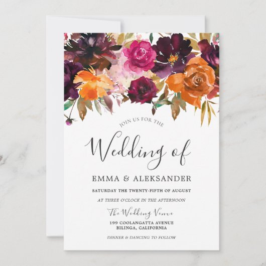 秋の夢:秋素朴の秋の花結婚の 招待状 (正面)