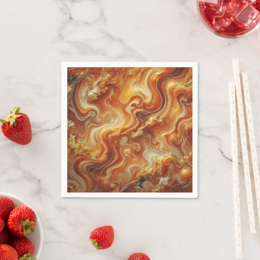 秋の大理石金ゴールド&オレンジデクーページナプキンス スタンダードカクテルナプキン (インサイチュ)