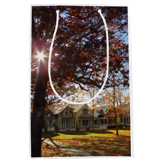 秋の太陽とコテージ – マーサのブドウ園 ミディアムペーパーバッグ (正面)