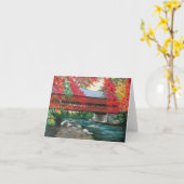 秋の奨励金のメッセージカードの屋根付橋 カード (黄色い花)