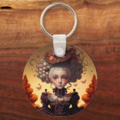 秋の女の子と彼女のファンシー帽子 キーホルダー (正面)