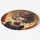 秋の女の子と彼女のファンシー帽子 ペーパープレート (アングル)