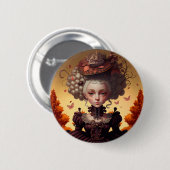 秋の女の子と彼女のファンシー帽子 缶バッジ (正面&裏面)