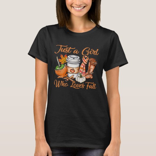 秋の女の子 かぼちゃスパイスが大好きな女の子 Tシャツ (正面)