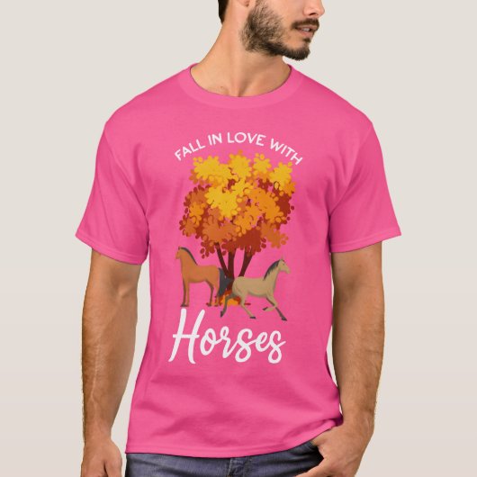 秋の女性と秋の馬の面白いデザイン Tシャツ (正面)