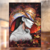 秋の女性の窓の絵画貼り – Art ウィンドウサイン (シート2)