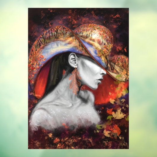 秋の女性の窓の絵画貼り – Art ウィンドウサイン (シート3)