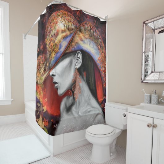 秋の女性シャワーカーテン絵画の女モダン性 シャワーカーテン (インサイチュ)