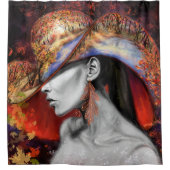 秋の女性シャワーカーテン絵画の女モダン性 シャワーカーテン (正面)