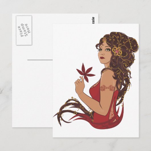 秋の女性 ポストカード (正面/裏面)