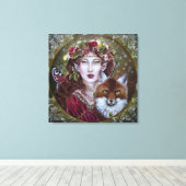 秋の妖精とキツネのキャンバスのプリントを伸ばし キャンバスプリント (インサイチュ (ウッドフロア))