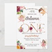 秋の妖精の女の子　1歳の誕生日おめでとうございます。 招待状 (正面/裏面)