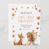 秋の妖精の最初の誕生日招待状 キツネ付き ポストカード (正面/裏面)