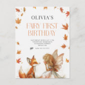 秋の妖精の1歳の誕生日招待状 キツネ付き ポストカード (正面)