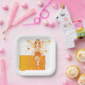 秋の妖精プリンセスとオレンジ離れの王冠 ペーパープレート (パーティー)