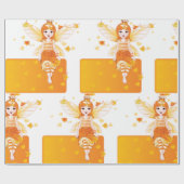 秋の妖精プリンセスとオレンジ離れの王冠 ラッピングペーパー (フラット)