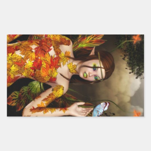 秋の妖精四角形ステッカー 長方形シール (正面)