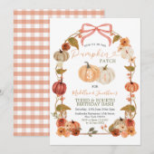 秋の姉弟パンプキンパッチギンガム誕生日 招待状 (正面/裏面)