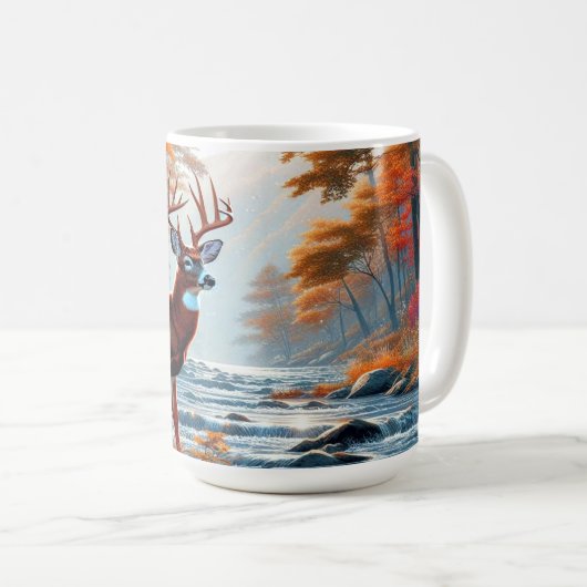 秋の威厳のある森の風景に登場する鹿 コーヒーマグカップ (正面右)