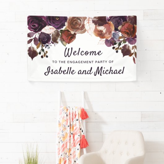 秋の婚約パーティウェルカムパープルプラムフローラ 横断幕 (インサイチュ)