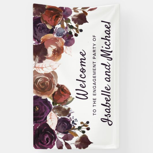 秋の婚約パーティウェルカムパープルプラムフローラ 横断幕 (縦)