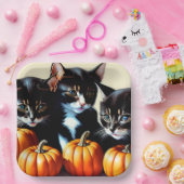 秋の子猫とカボチャ ペーパープレート (パーティー)