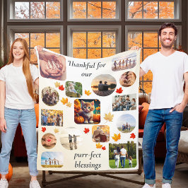 秋の子猫13号写真コラージュ感謝祭キャット フリースブランケット
