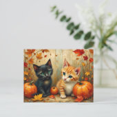 秋の子猫、カボチャと紅葉 シーズンポストカード (スタンド正面)