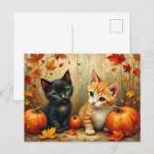 秋の子猫、カボチャと紅葉 シーズンポストカード (正面/裏面)