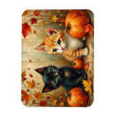 秋の子猫、カボチャ、紅葉 マグネット (縦)