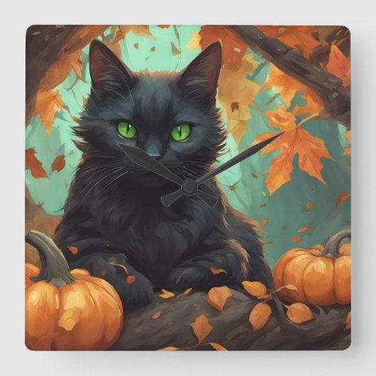 秋の子猫 スクエア壁時計 (正面)