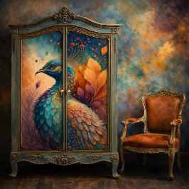 秋の孔雀の宝石トーン鳥のデコパージュ 薄葉紙