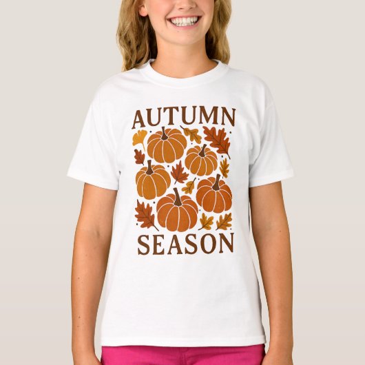 秋の季節のかぼちゃ 紅葉 収穫の月 Tシャツ (正面)