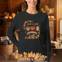 秋の季節のコーヒーが好きな女の子 オータム Tシャツ