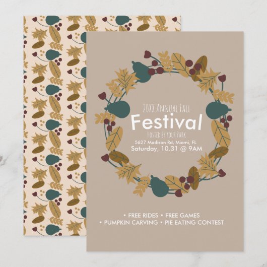 秋の季節のフェスティバル　パンプキンリースのご案内 招待状 (正面/裏面)