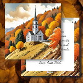 秋の季節の丘の上の教会 シーズンカード