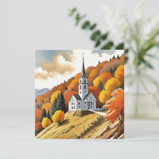 秋の季節の丘の上の教会 シーズンカード (スタンド正面)