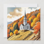 秋の季節の丘の上の教会 シーズンカード (正面)