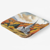 秋の季節の丘の上の教会 ペーパープレート (傾斜あり)