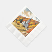 秋の季節の丘の上の教会 縁ありランチョンナプキン (角)