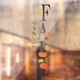 秋の季節の到来とともに葉とパンプキンの花のビジネスを歓迎します ウィンドウサイン